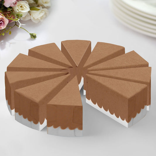 10 Pack 5"x3" Single Slice Natural Brown Paper Cake Boxes With White Base, Triangular Pie Slice Dessert Box with Scalloped Top
